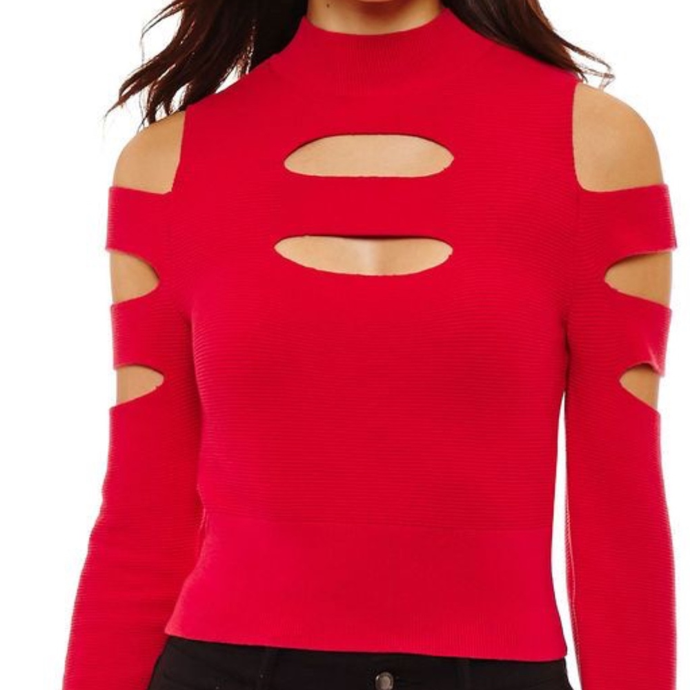 💥FINAL PRICE💥Cut-Out Red Mock Neck Sweater